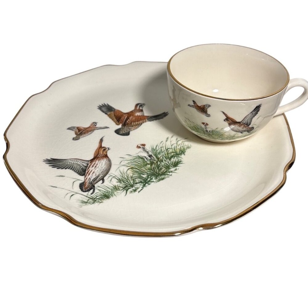 Georgina China Snack Plate & Tea Cup Set Phesants Breakfast Luncheon Cabincore